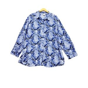 SOFT SURROUNDINGS Top Tunic Button Down 10% Linen Lagenlook‎ Paisley Plus 1X